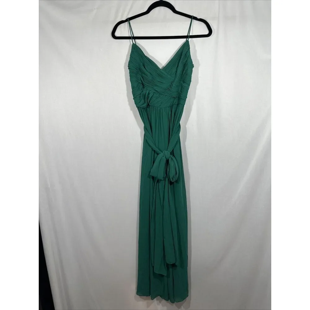 NWD IEENA Mac Duggal [ XS‎ ] 2651 Ruched Sleeveless Tie Jumpsuit Emerald Green